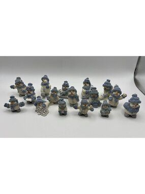 16 Snow Buddies Mini Snowmen Figurines By Encore - Hand-Painted Winter Decoratio